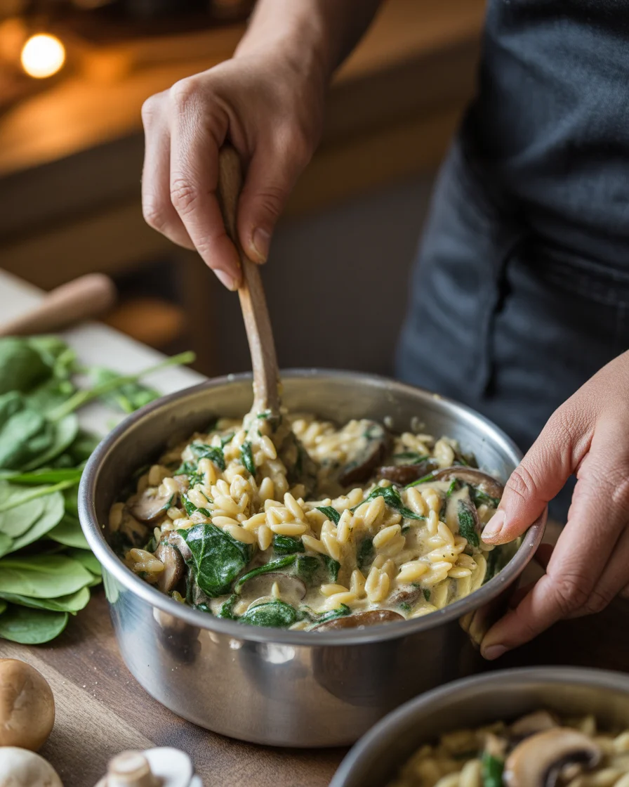 Spinach Mushroom Orzo