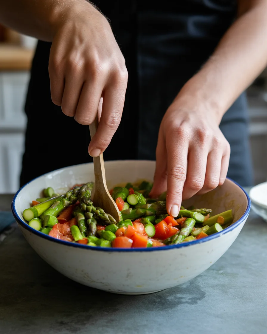 Ravioli with Tomatoes, Asparagus, Garlic, and Herbs