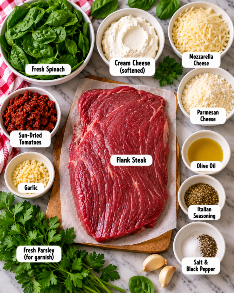 Creamy Spinach Stuffed Flank Steak Pinwheels