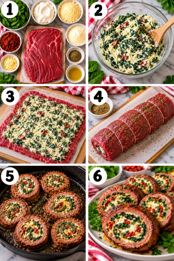 Creamy Spinach Stuffed Flank Steak Pinwheels