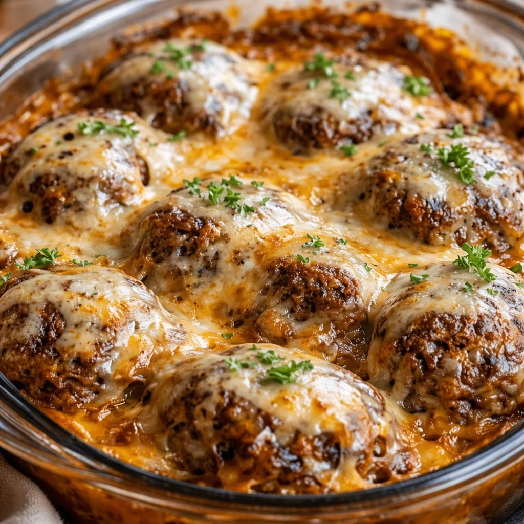 Amish Hamburger Steak Bake with tender beef and creamy mushroom gravy