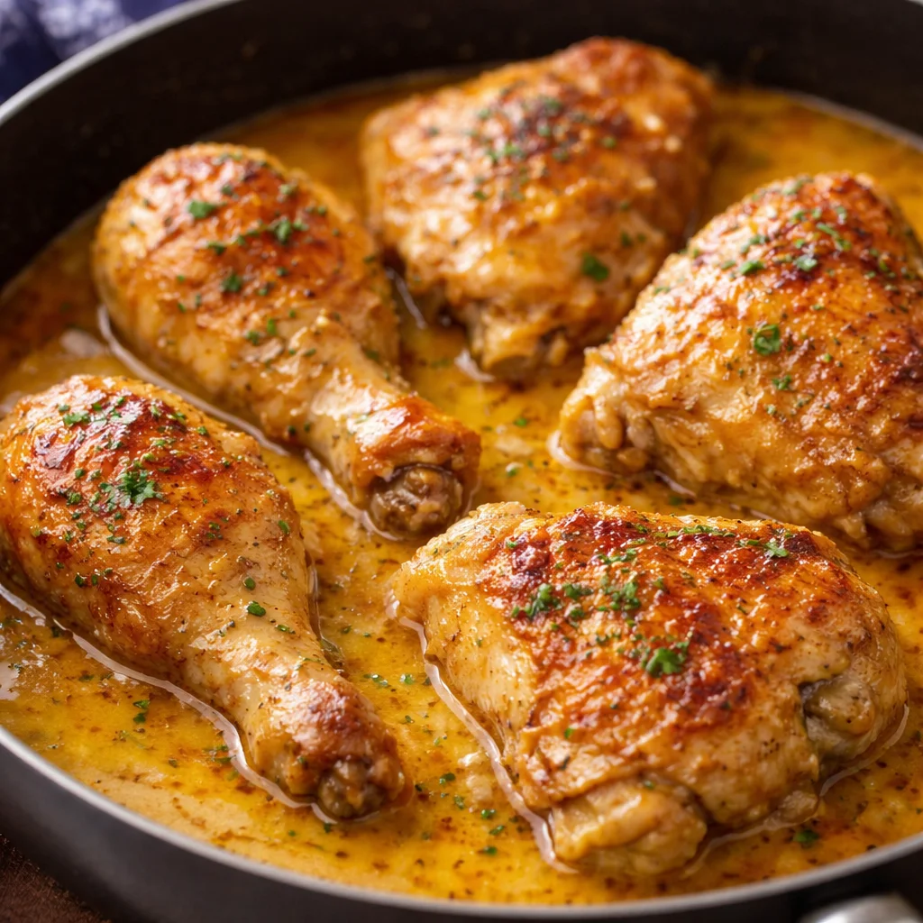 Delicious smothered chicken and rice served in creamy gravy.