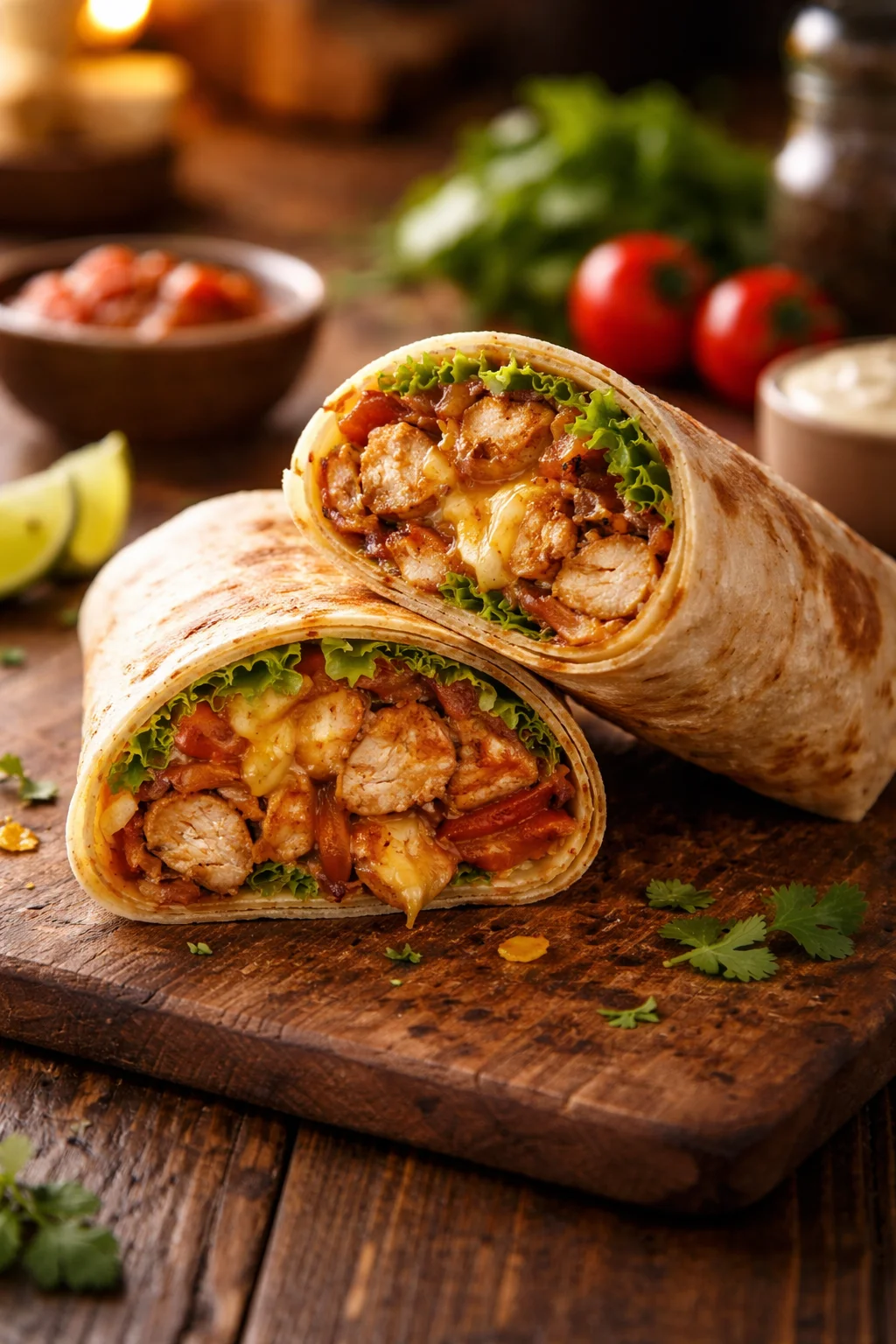 Cozy Cheesy Garlic Chicken Wraps