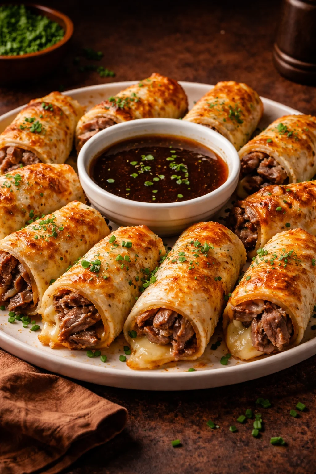 French Dip Tortilla Roll Ups