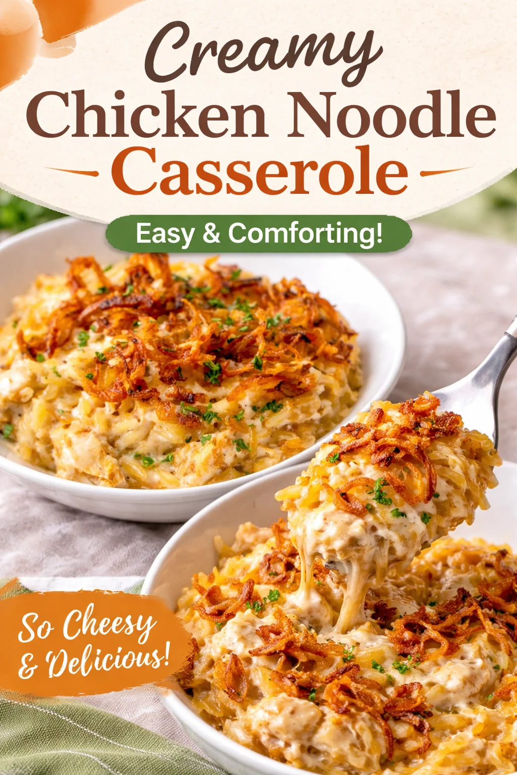 French Onion Chicken Orzo Casserole