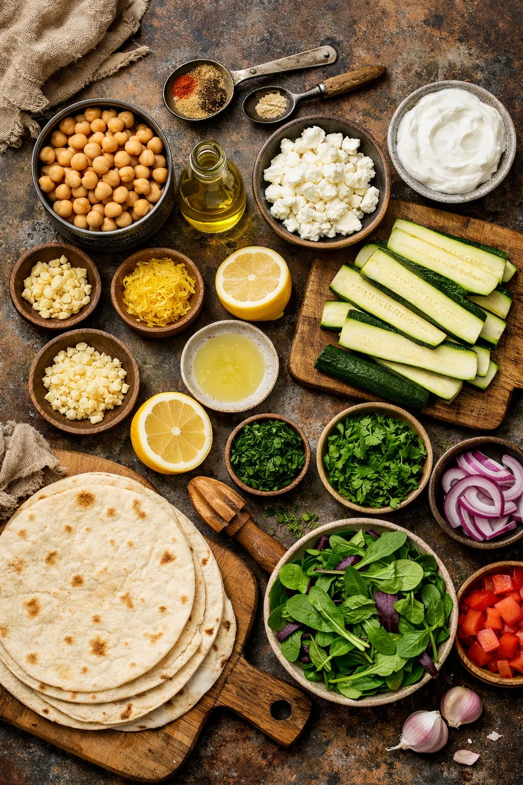 Grilled Zucchini and Feta Chickpea Wrap with Herbed Yogurt