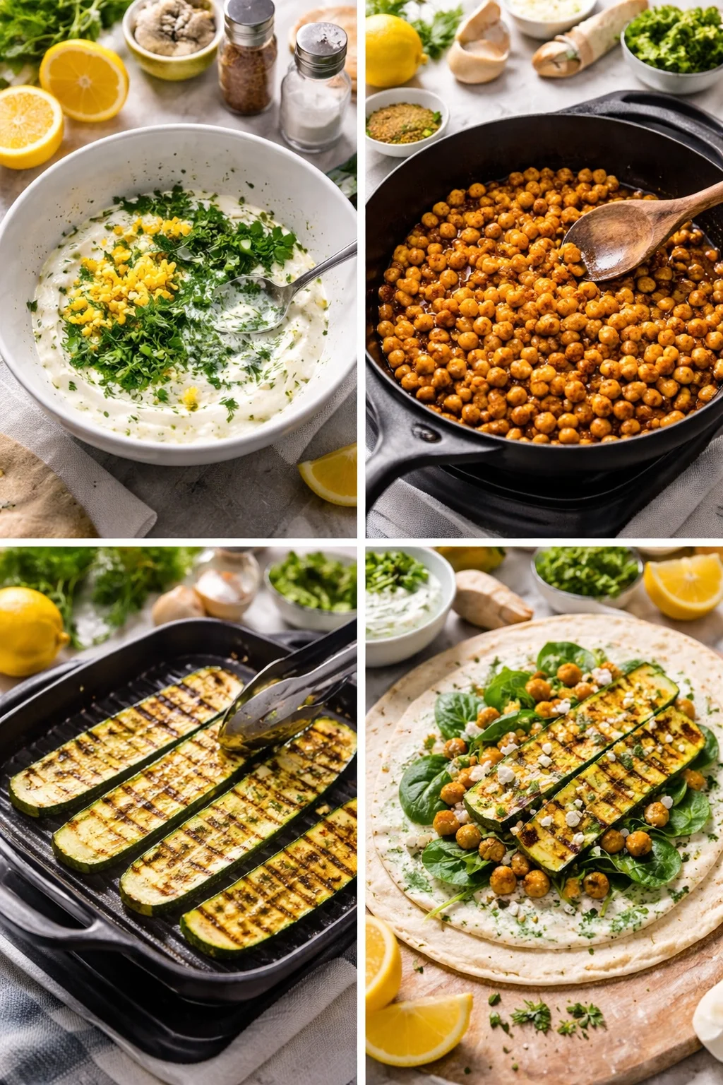 Grilled Zucchini and Feta Chickpea Wrap with Herbed Yogurt