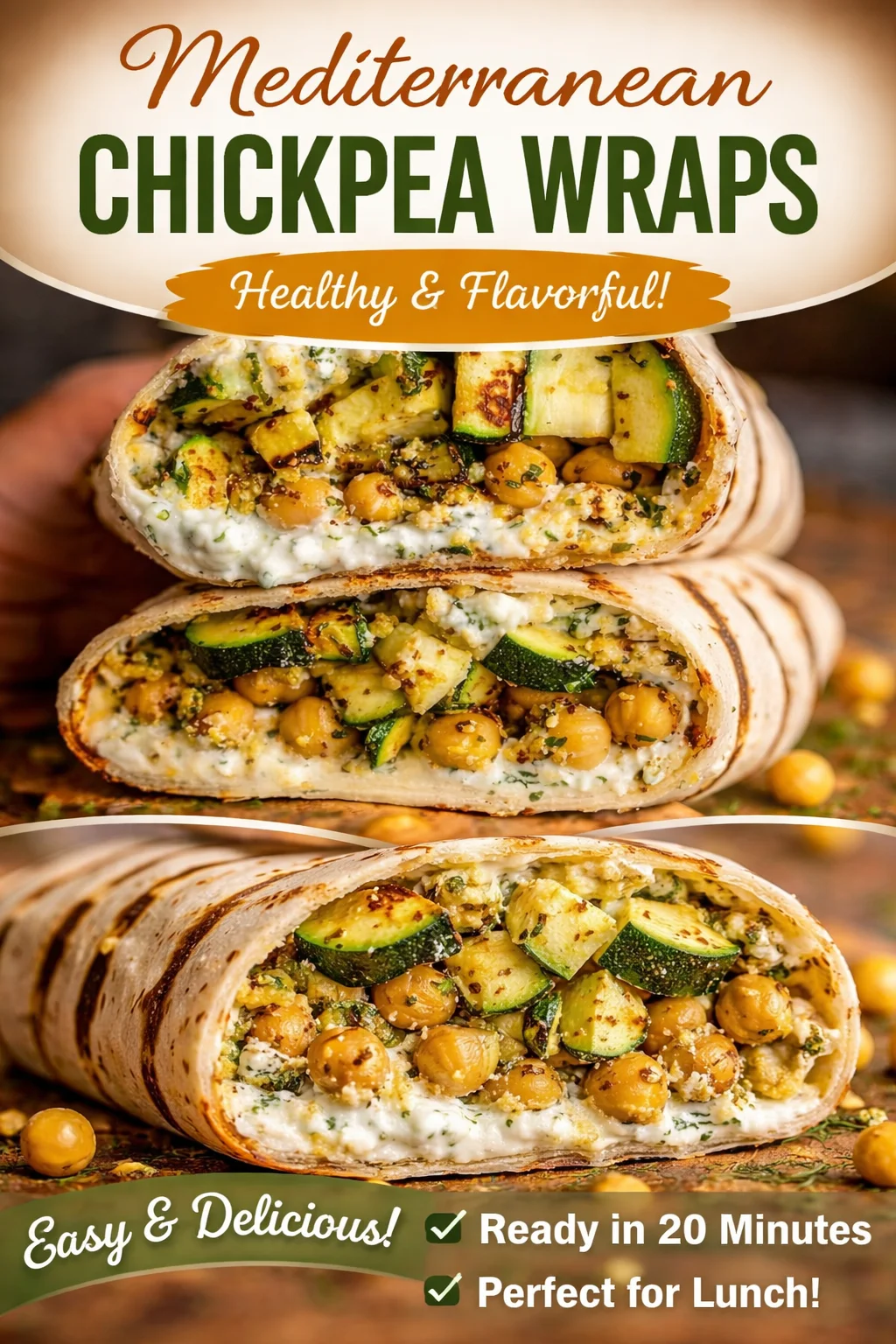 Grilled Zucchini and Feta Chickpea Wrap with Herbed Yogurt
