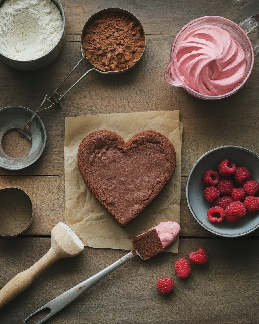 Heart-Shaped Brownies with Fresh Raspberry Buttercream