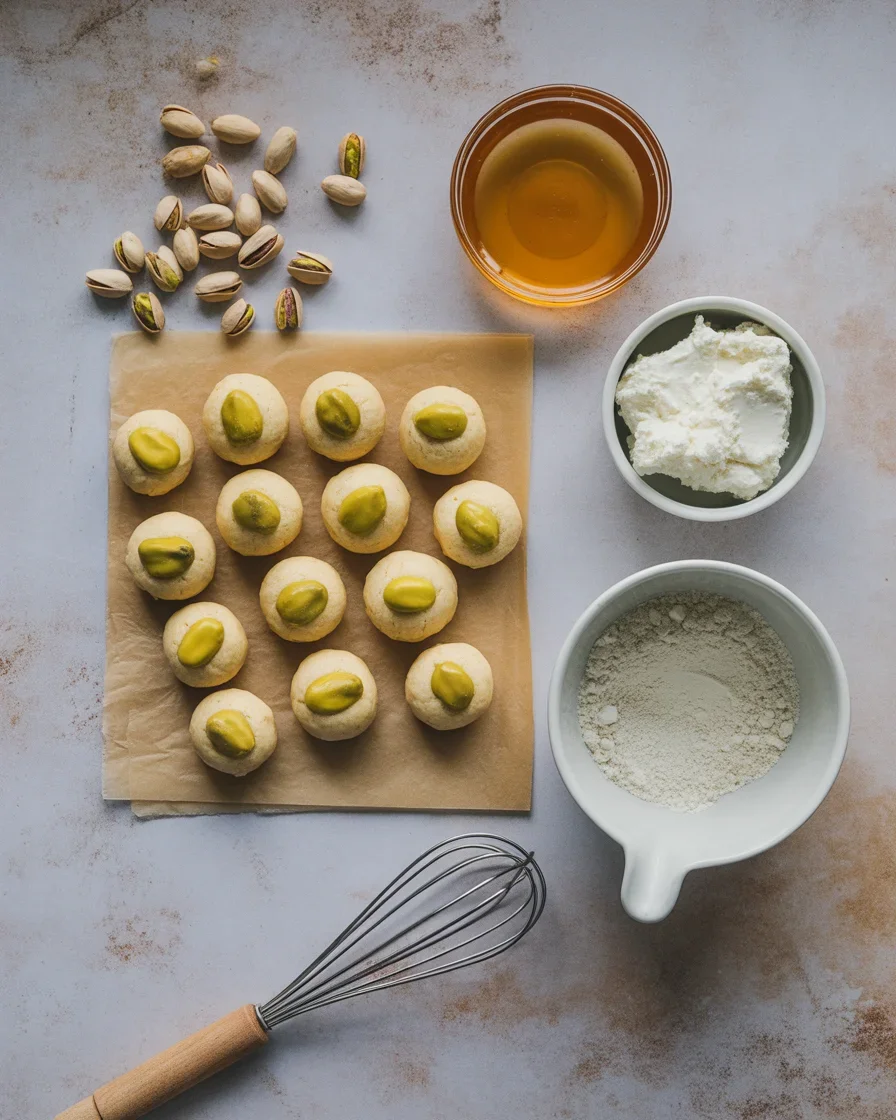 Honey Pistachio Ricotta Thumbprint Cookies