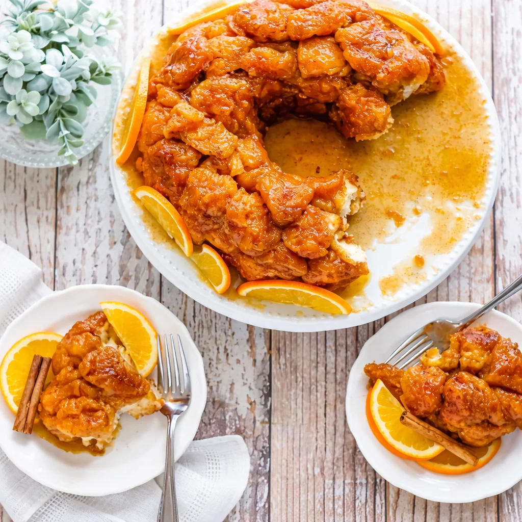Delicious Orange Monkey Bread with caramelized orange syrup and biscuit dough