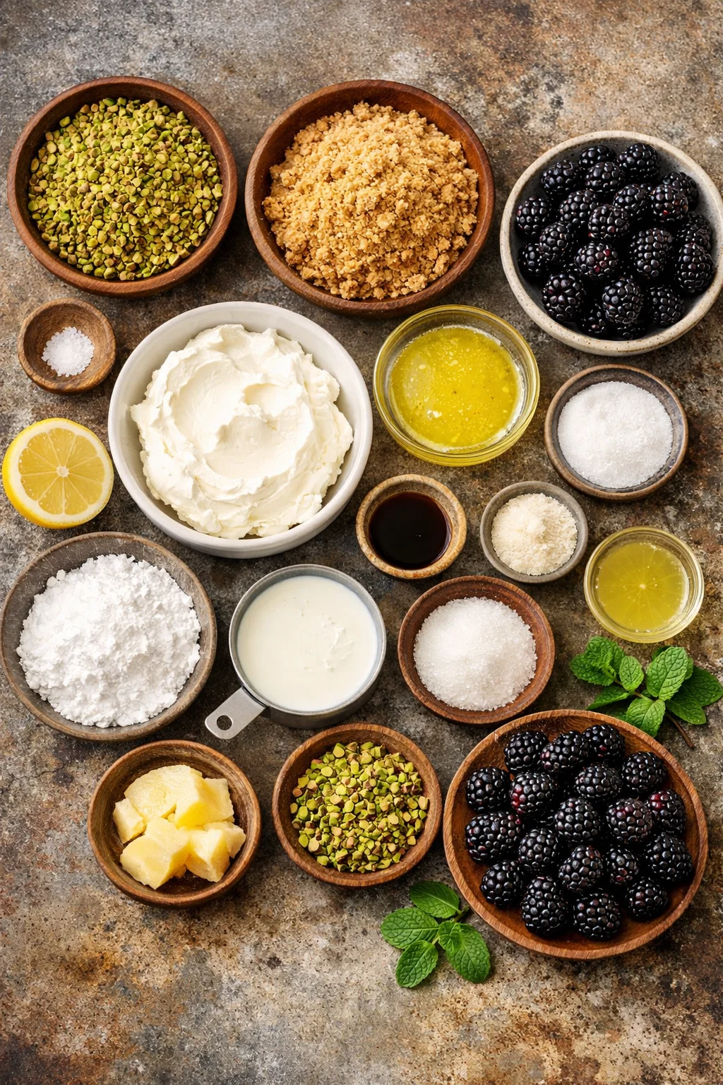 Pistachio and Blackberry Cheesecake Towers