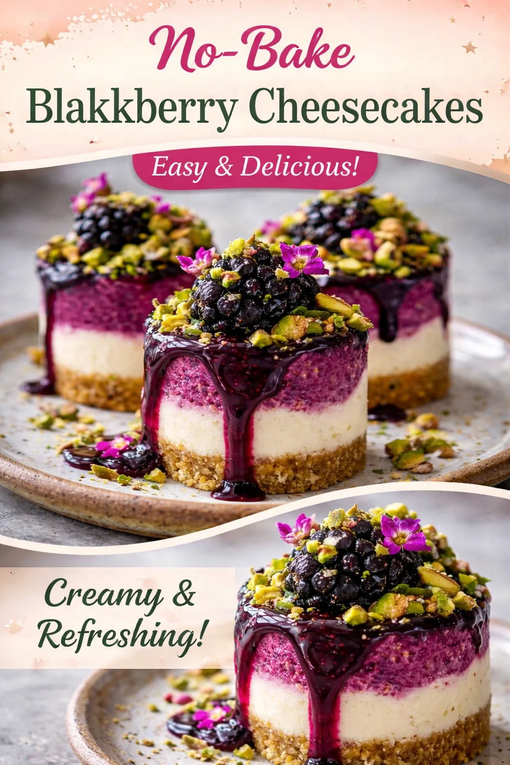 Pistachio and Blackberry Cheesecake Towers