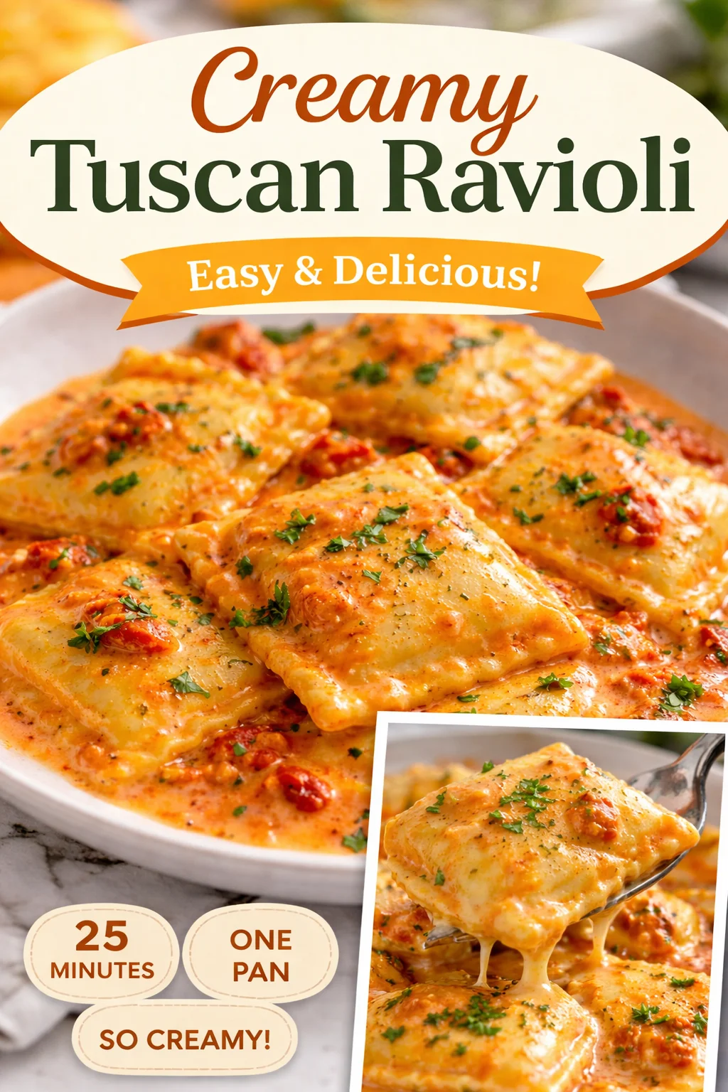 Ravioli with Sun Dried Tomato Cream Sauce