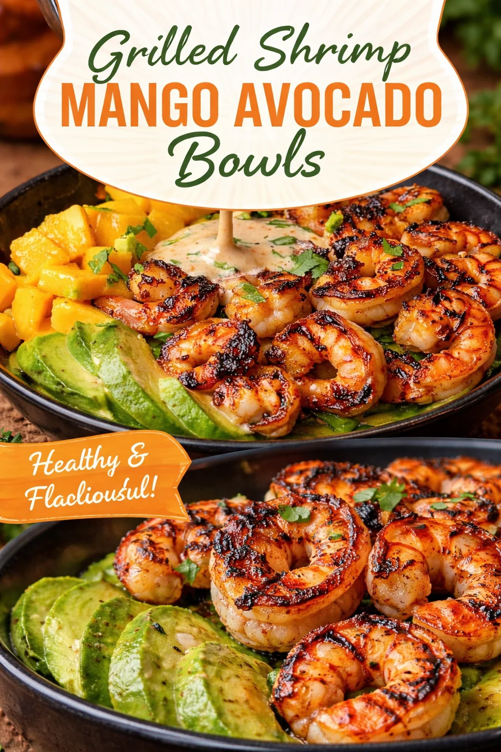 Shrimp and Avocado Bowls with Mango Salsa & Lime-Chili Sauce