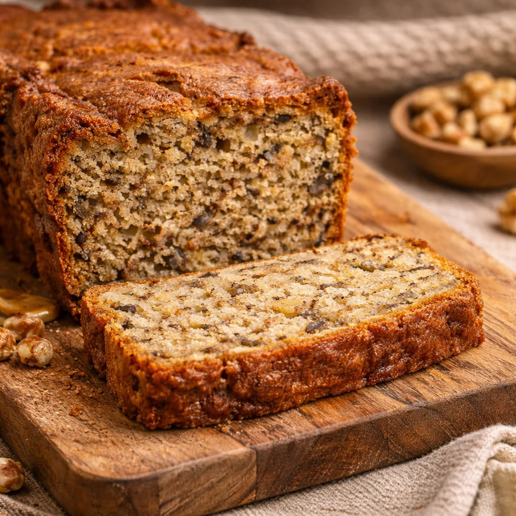 Delicious homemade air fryer banana bread, moist and fluffy, perfect for breakfast.