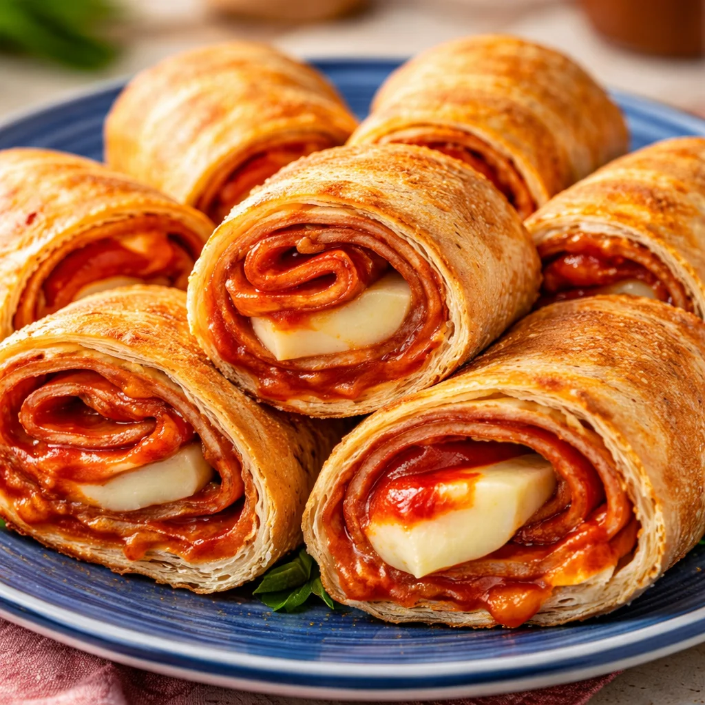 Delicious AIR FRYER PIZZA ROLLS cooked crispy and golden brown.