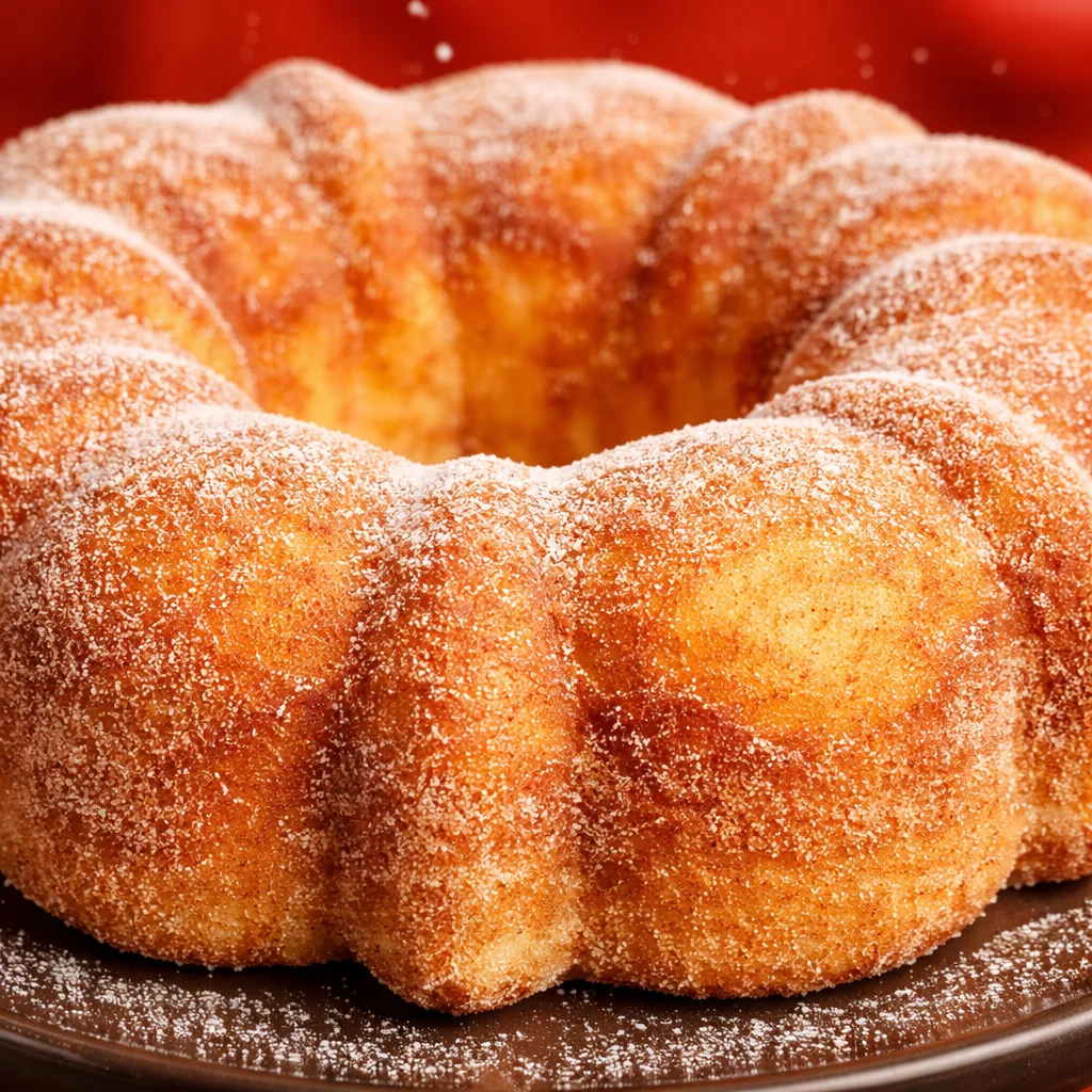 Moist Apple Cider Doughnut Cake with cinnamon sugar coating, perfect for fall.
