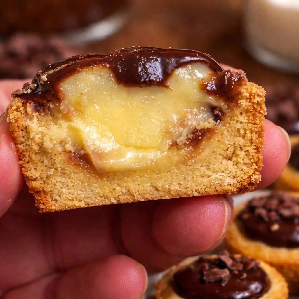Delicious Boston Cream Pie Cookie Cups with creamy filling and chocolate ganache