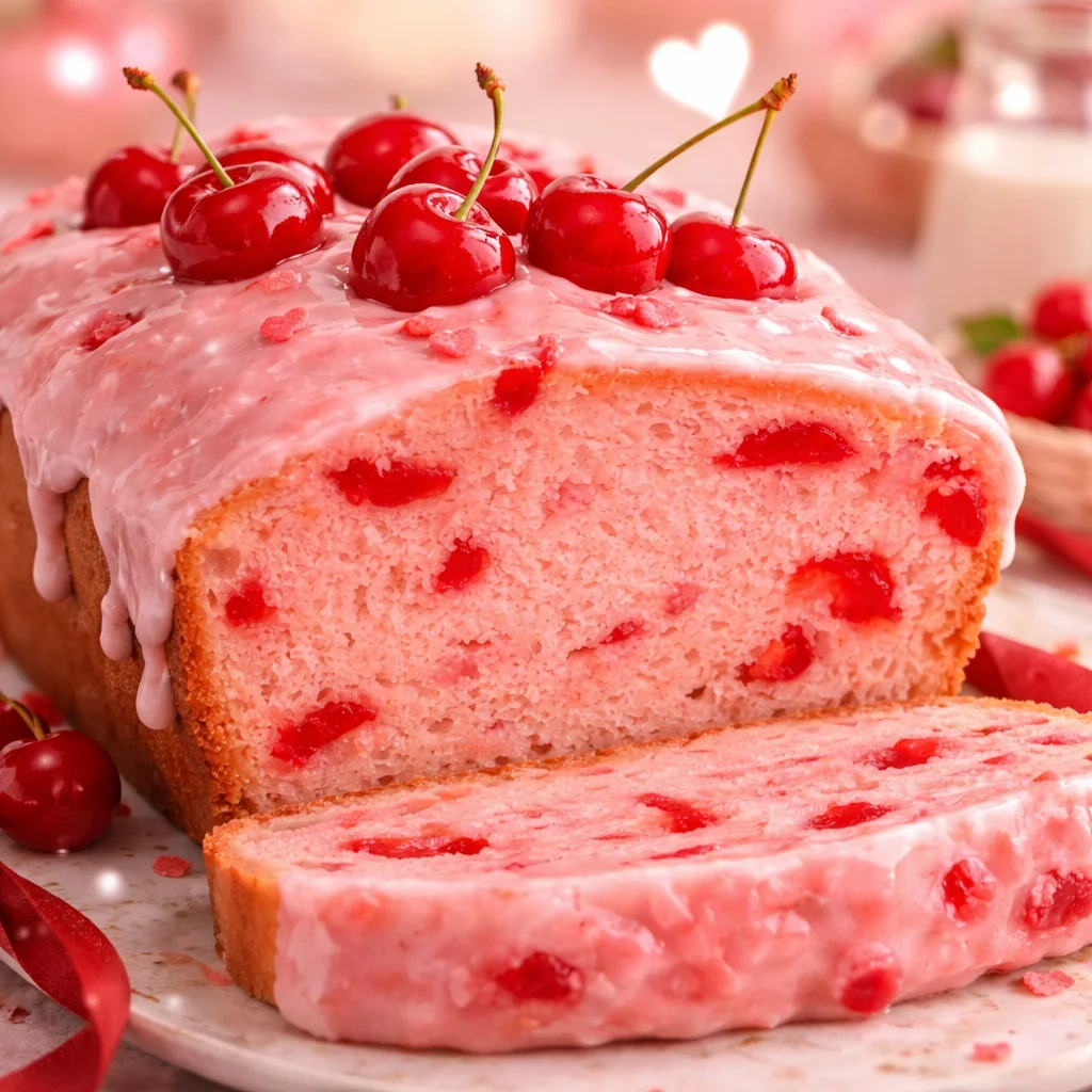 Delicious homemade cherry bread on a white plate with a blue napkin.
