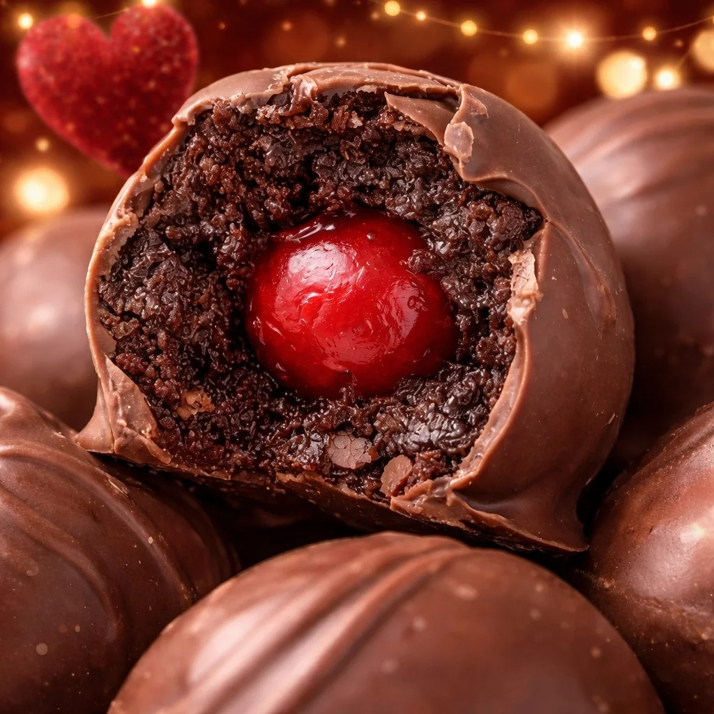 Chocolate covered Cherry Brownie Cherry Bombs with a rich brownie and cherry center