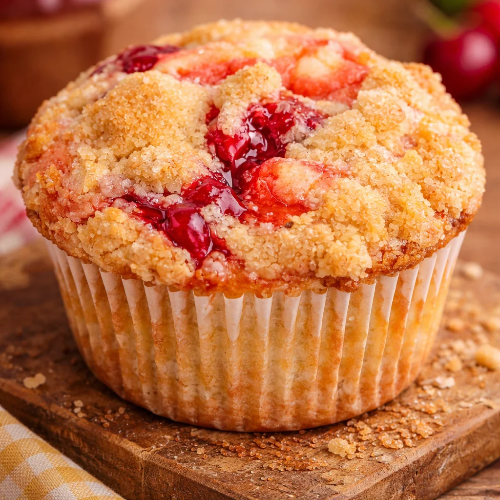 Delicious Cherry Cobbler Muffins with juicy cherries and crumbly topping