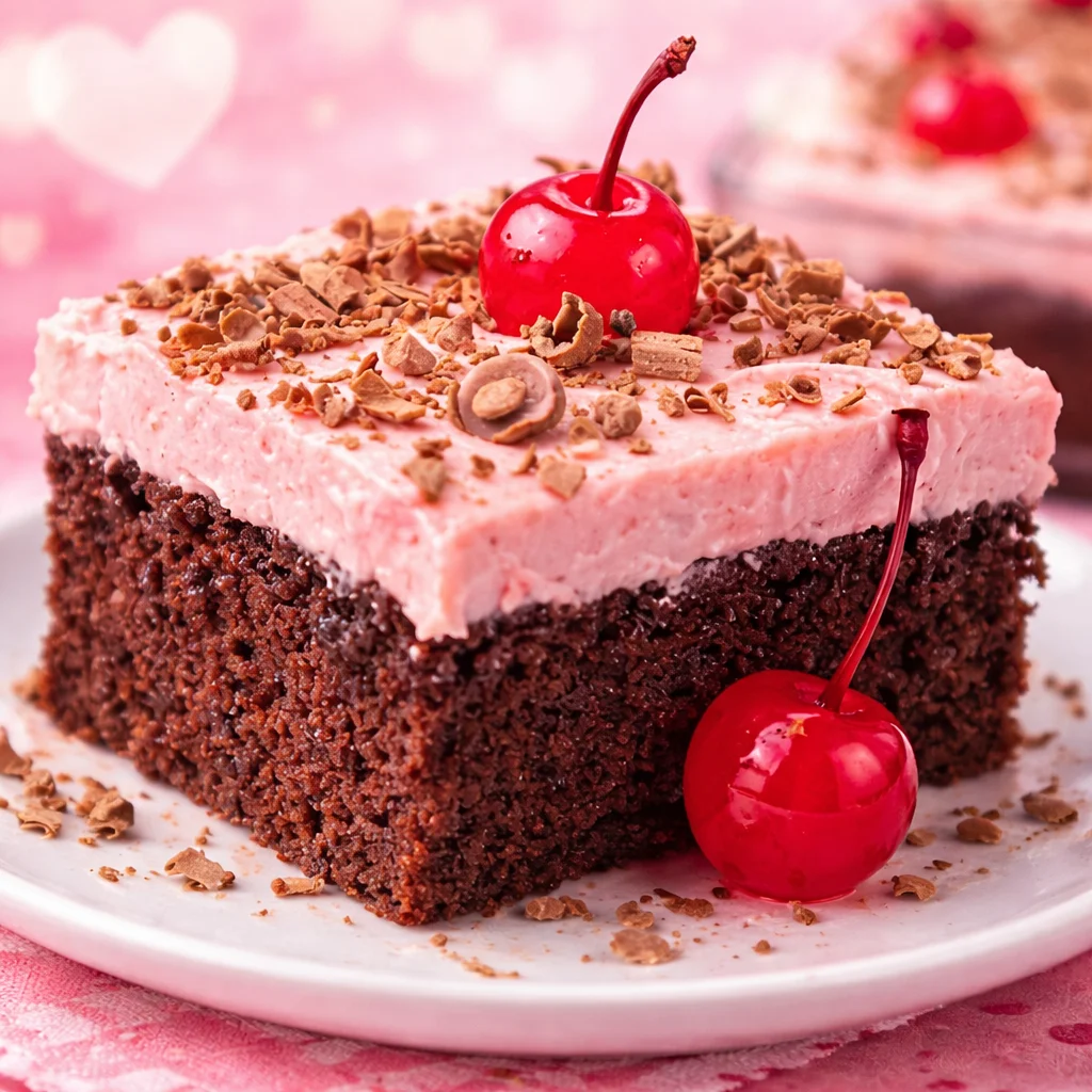 Delicious Cherry Dr Pepper Cake topped with cherry buttercream frosting.