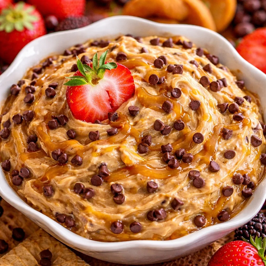 Delicious Chocolate Chip Cookie Dough Dip served with graham crackers.