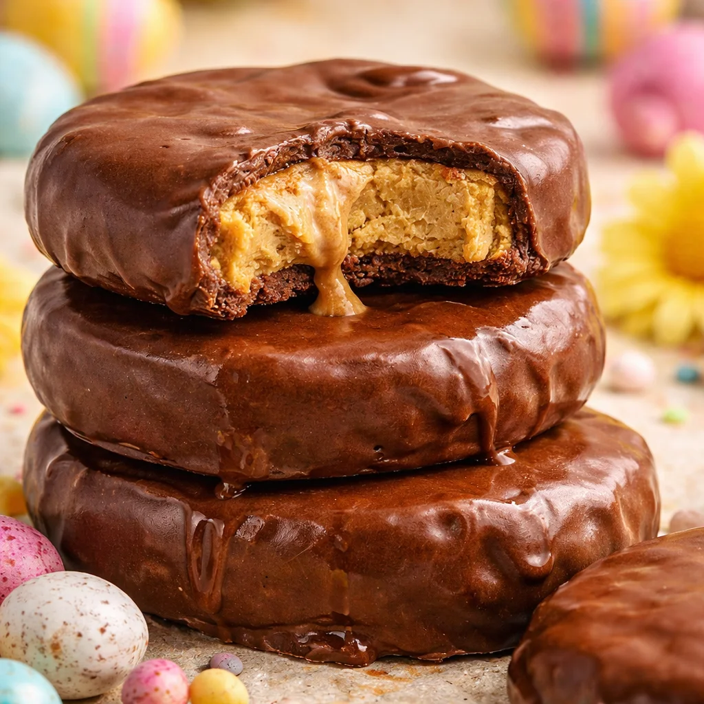 Homemade Chocolate Easter Eggs filled with creamy peanut butter