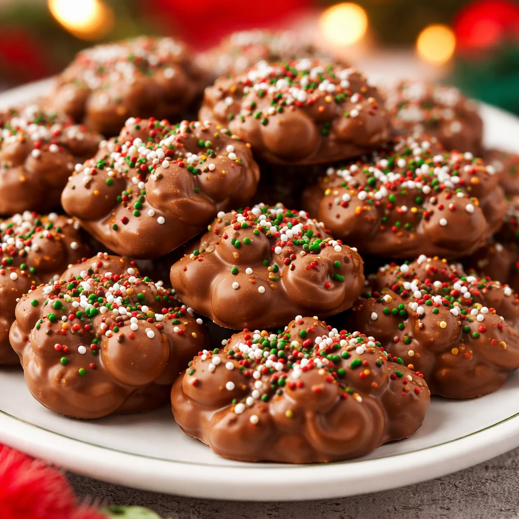 Delicious homemade crockpot candy with chocolate and peanut clusters.