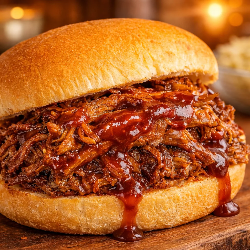 Delicious Dr Pepper Pulled Pork served on a bun with coleslaw