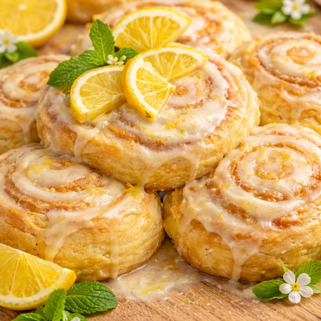 Delicious soft and fluffy Lemon Sweet Rolls topped with creamy lemon icing.