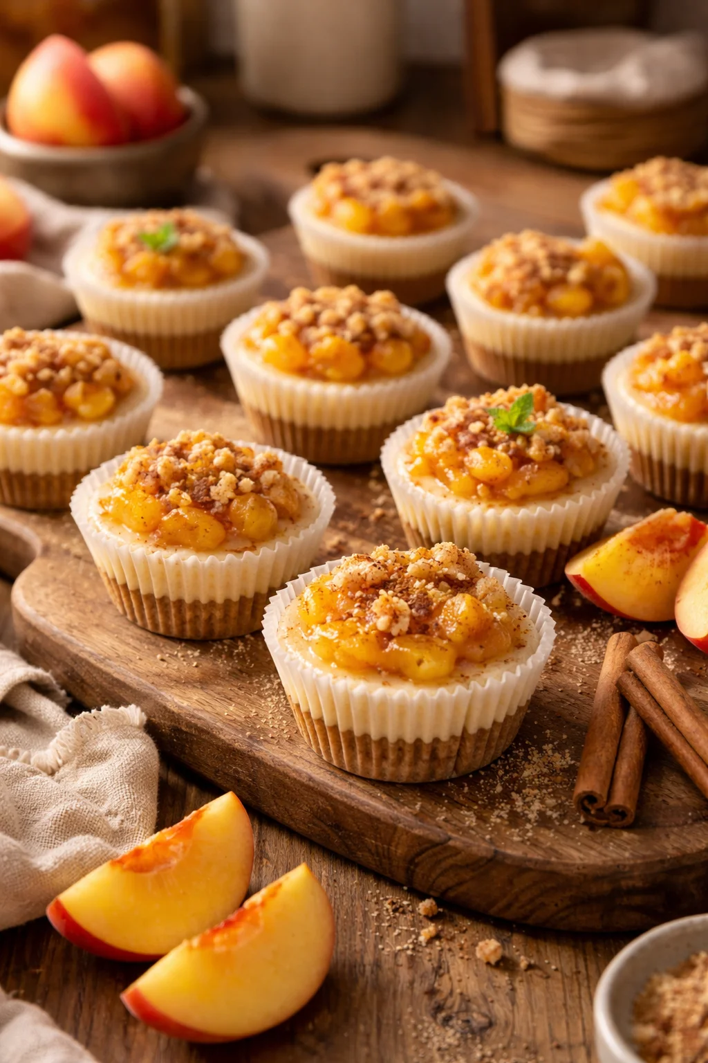 Mini Peach Cobbler Cheesecake Bites