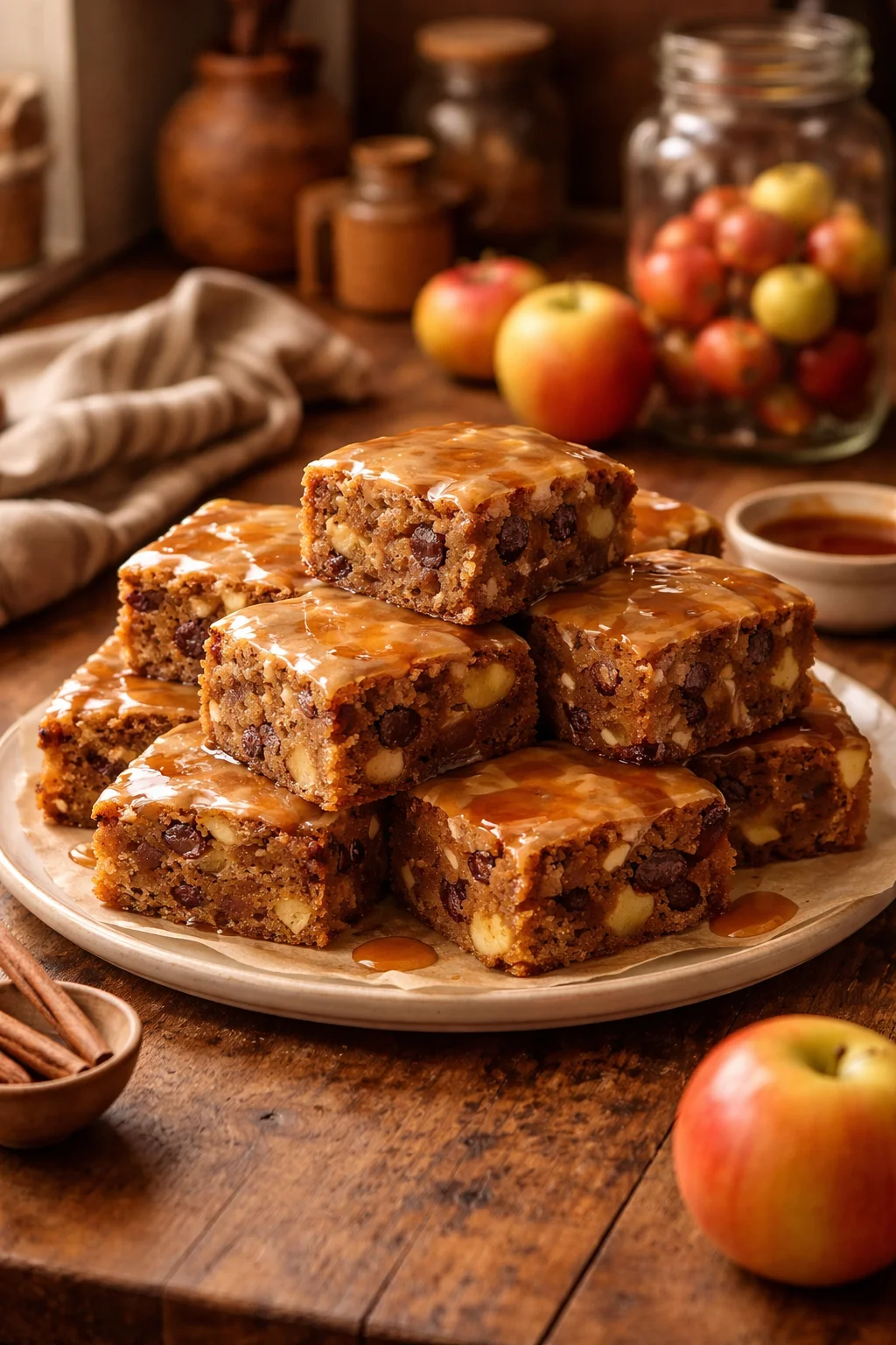 Moist & Cherry Apple Brownies with maple glaze