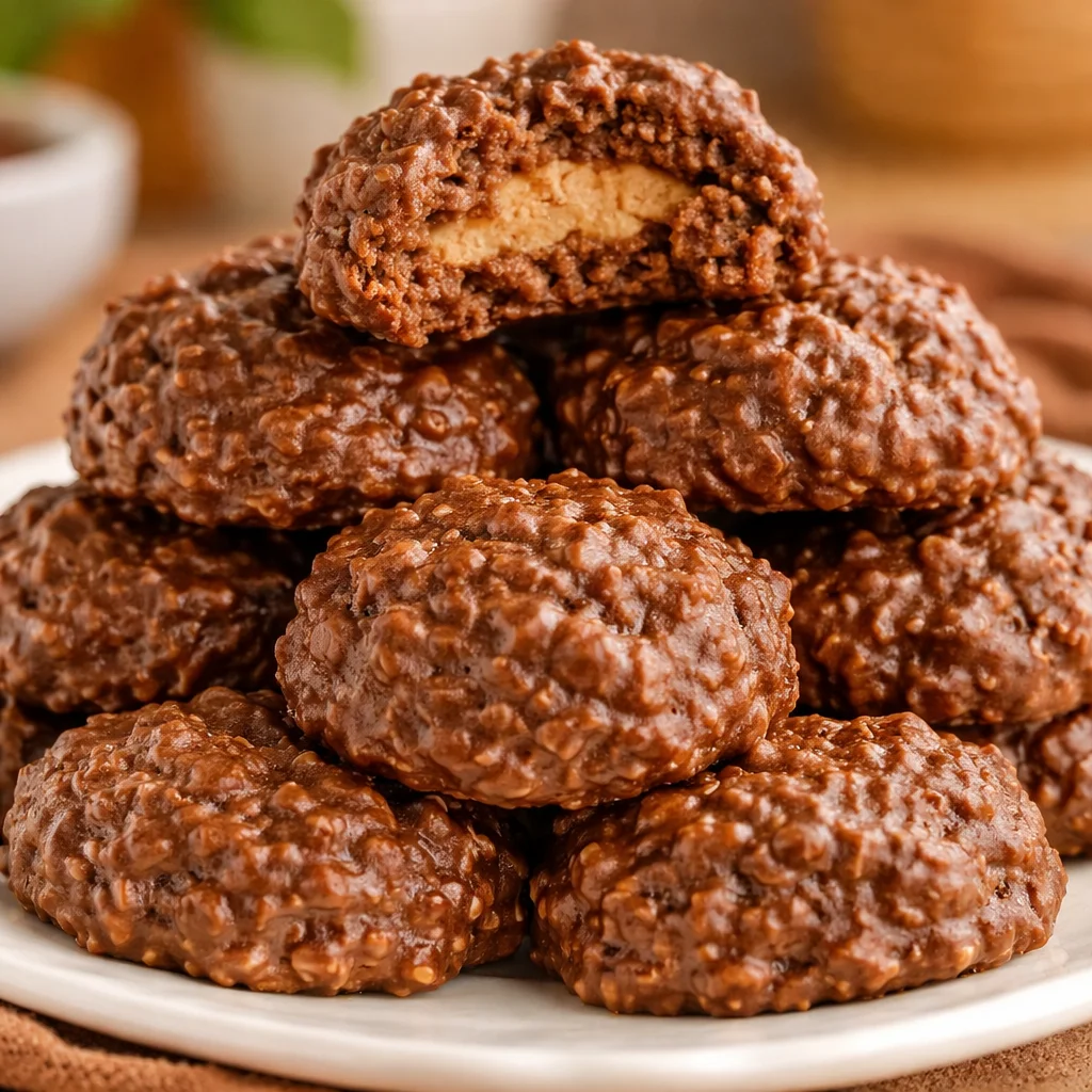 Delicious No-Bake Chocolate Peanut Butter Cookies on a plate, ready to enjoy.