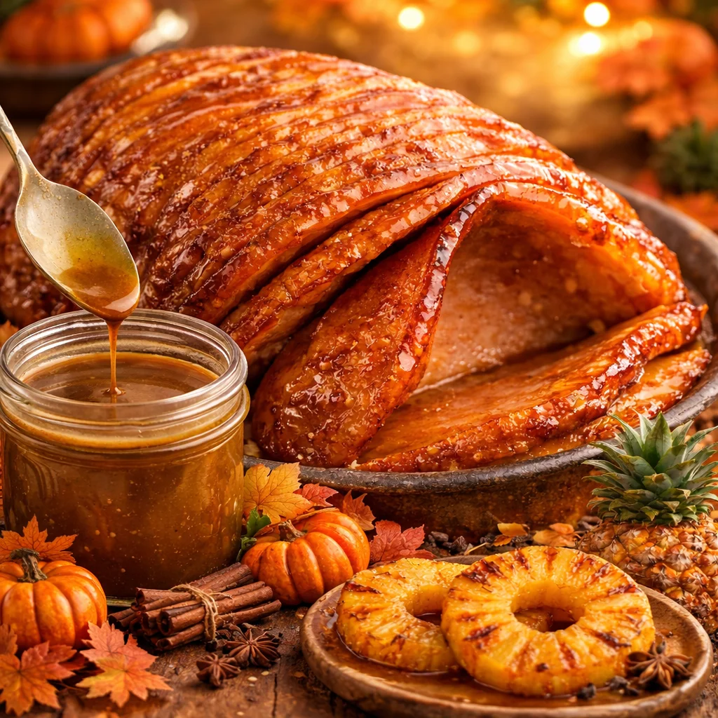 Sweet and tangy pineapple glaze for ham, made with brown sugar and pineapple juice.