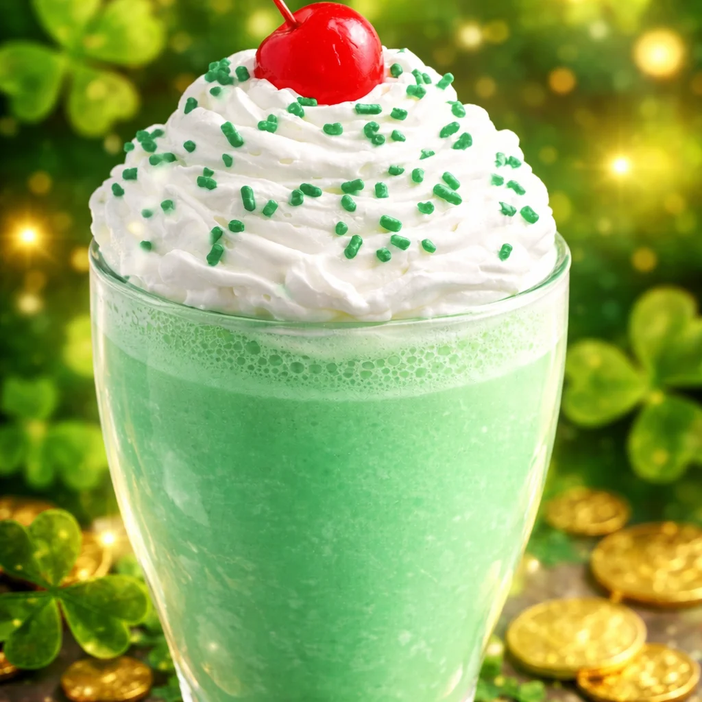 McDonald's Shamrock Shake featuring creamy vanilla and mint flavors, topped with whipped cream.