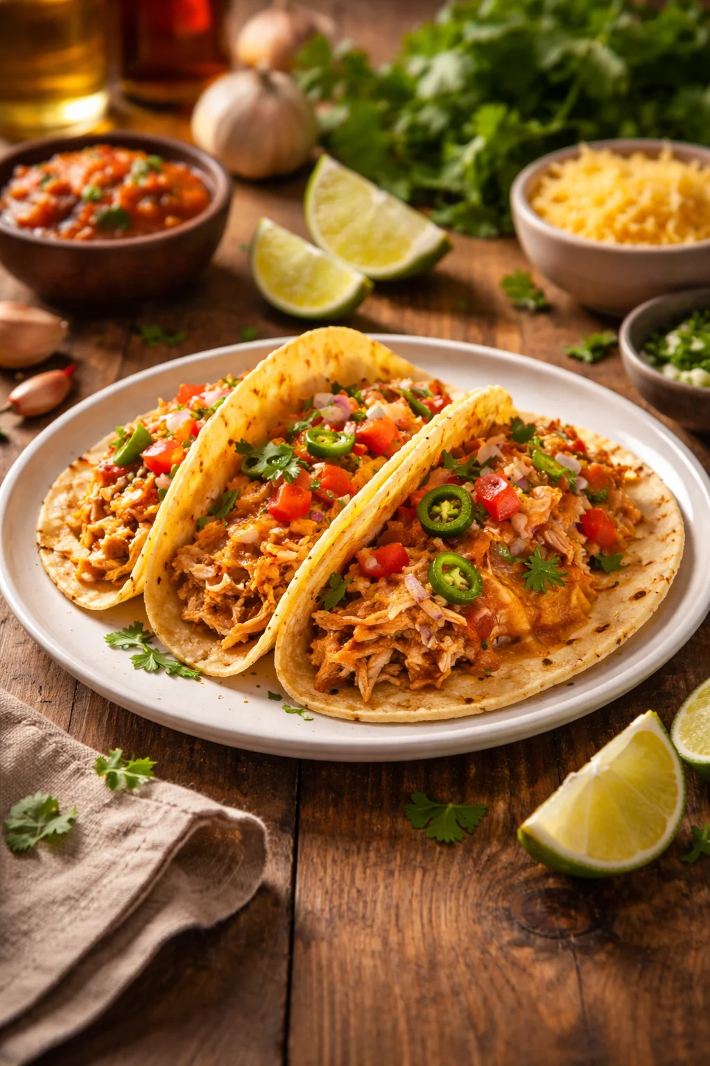 SLOW COOKER QUESO CHICKEN TACOS