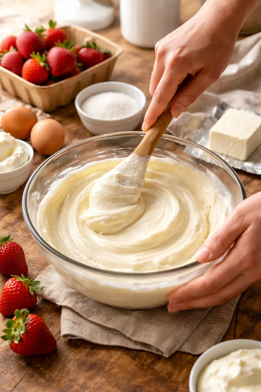 STRAWBERRY CHEESECAKE POKE CAKE