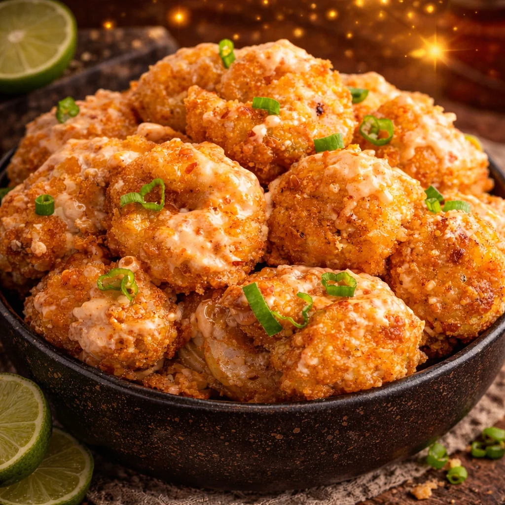 Crispy Bang Bang Shrimp tossed in spicy-sweet sauce, served as a flavorful appetizer.