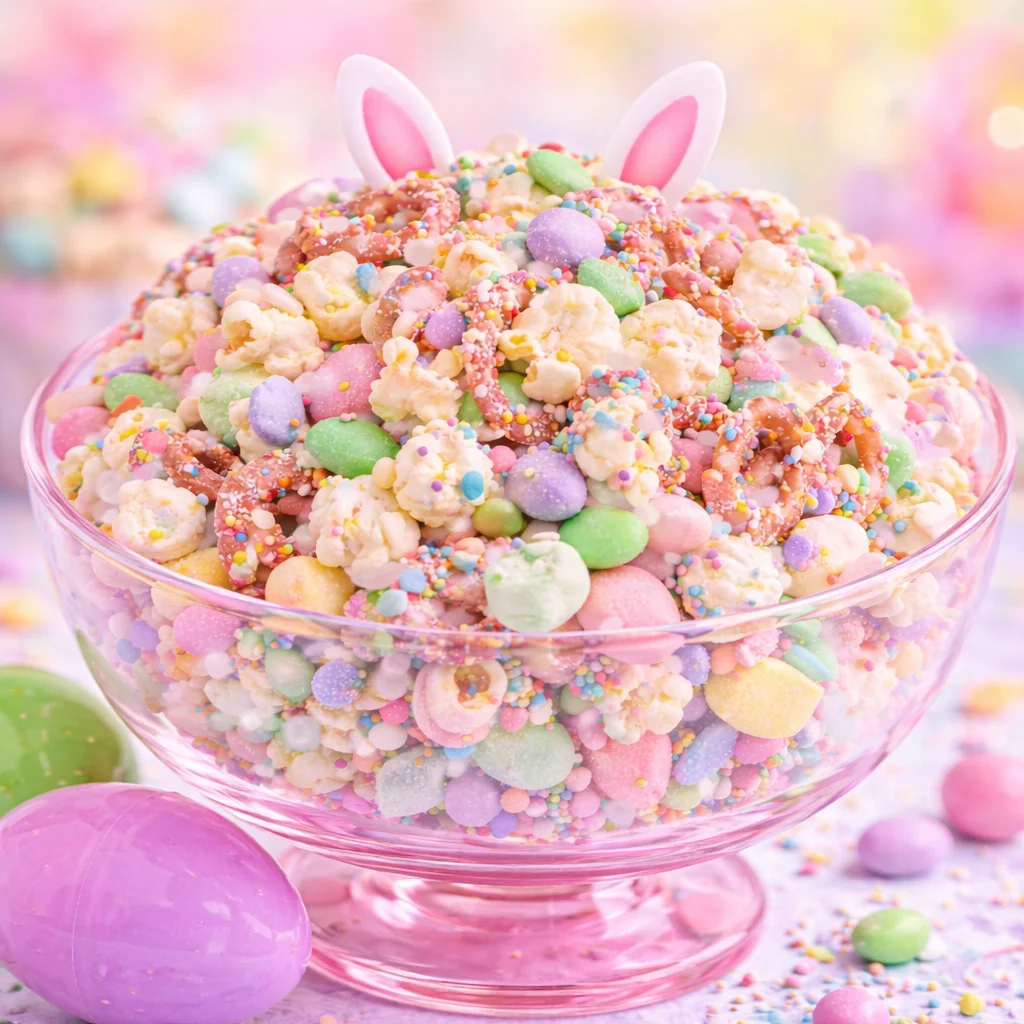 Bunny Bait Easter Snack Mix with colorful candies, pretzels, and cereal