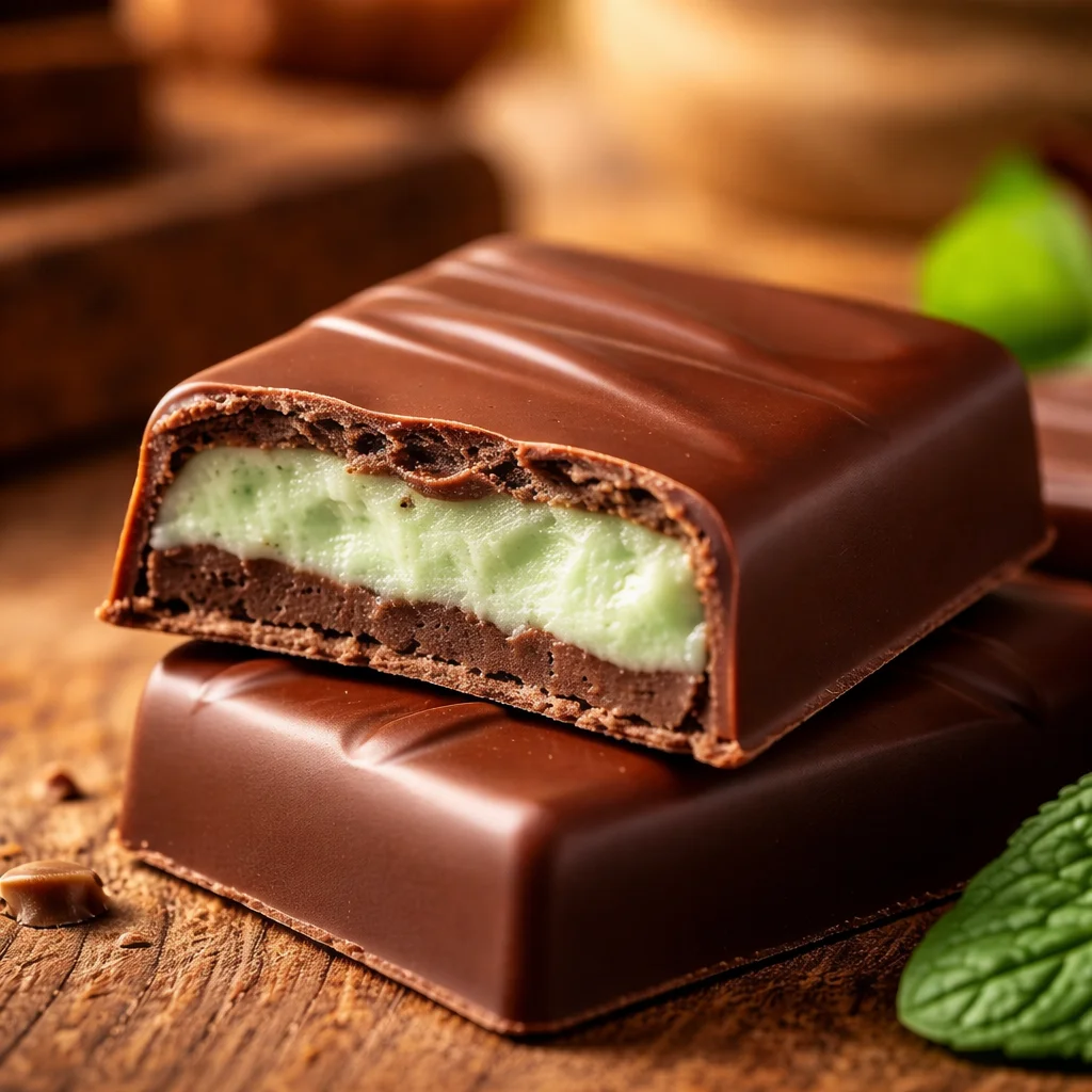 Delicious homemade Andes mints with chocolate layers and mint filling