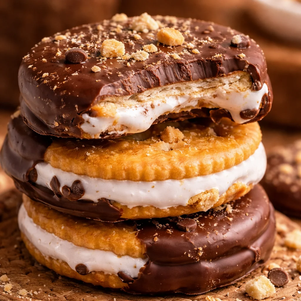 No-bake Ritz Cracker S'mores Cookies with marshmallow creme and chocolate