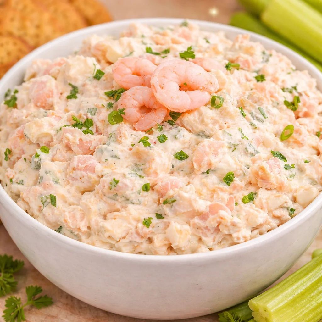 Creamy Shrimp Dip served with crackers, ready in 15 minutes for a delicious appetizer.