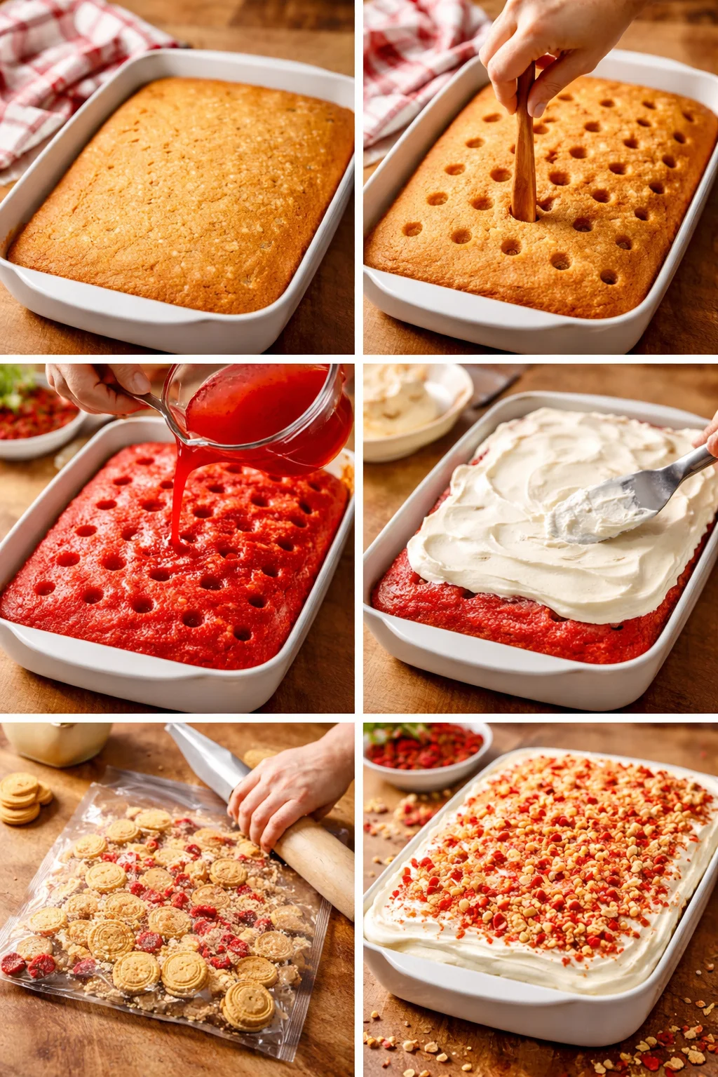 Strawberry Crunch Poke Cake