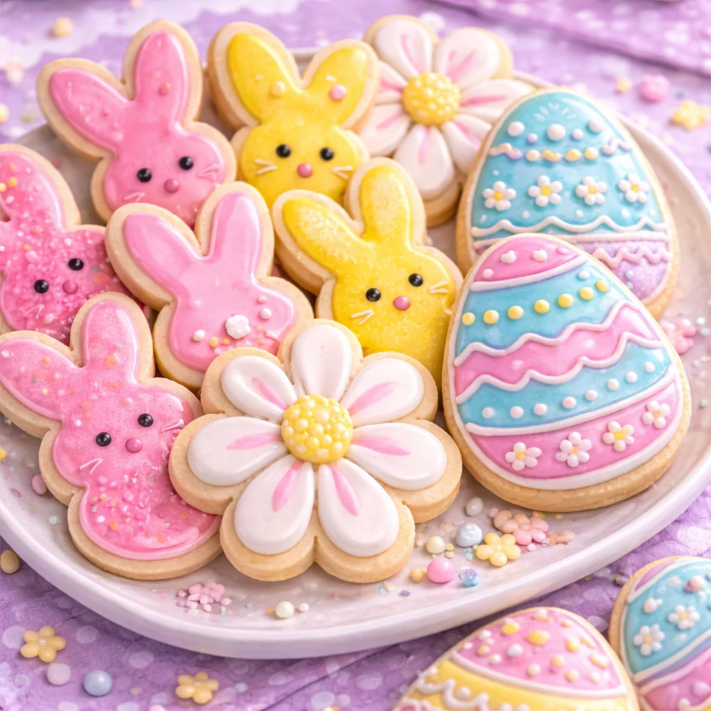 Delicious sugar cookies with colorful icing ready for decoration