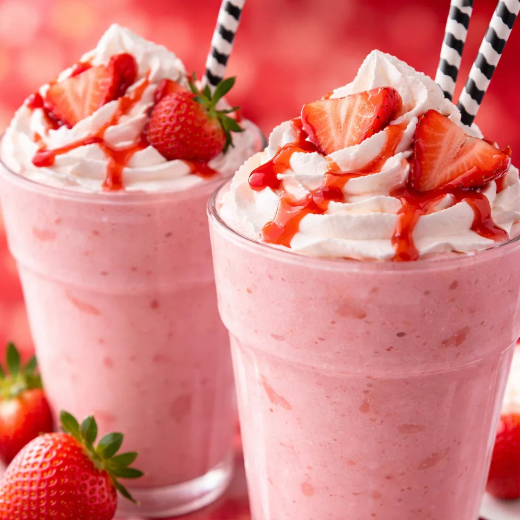 Wendy's Strawberry Frosty swirled with creamy texture and fresh strawberries