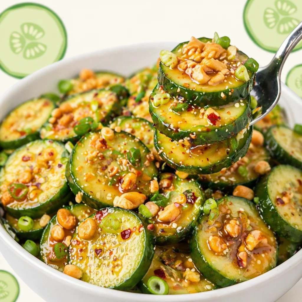 A vibrant Asian Cucumber Salad with fresh cucumbers, sesame oil, and soy dressing.