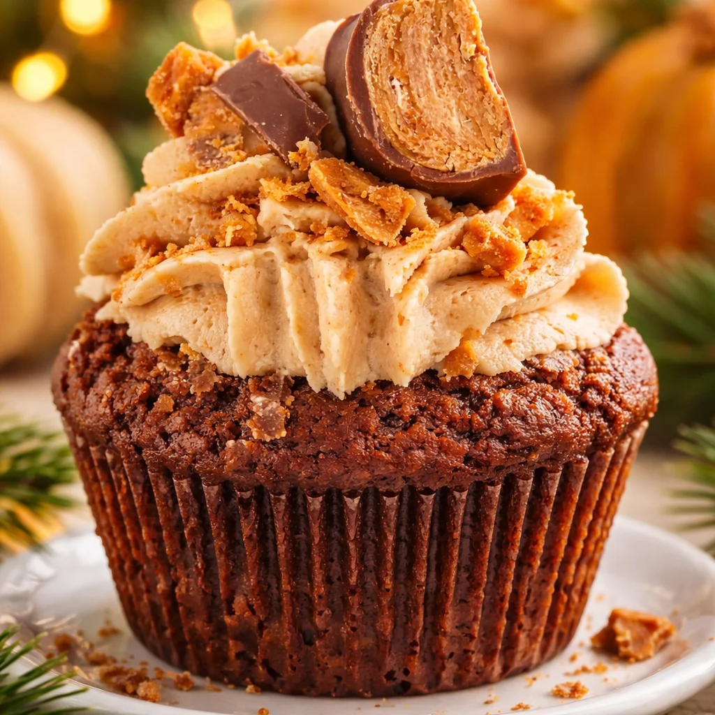 Delicious Butterfinger Cupcakes topped with peanut butter frosting and crushed Butterfingers.