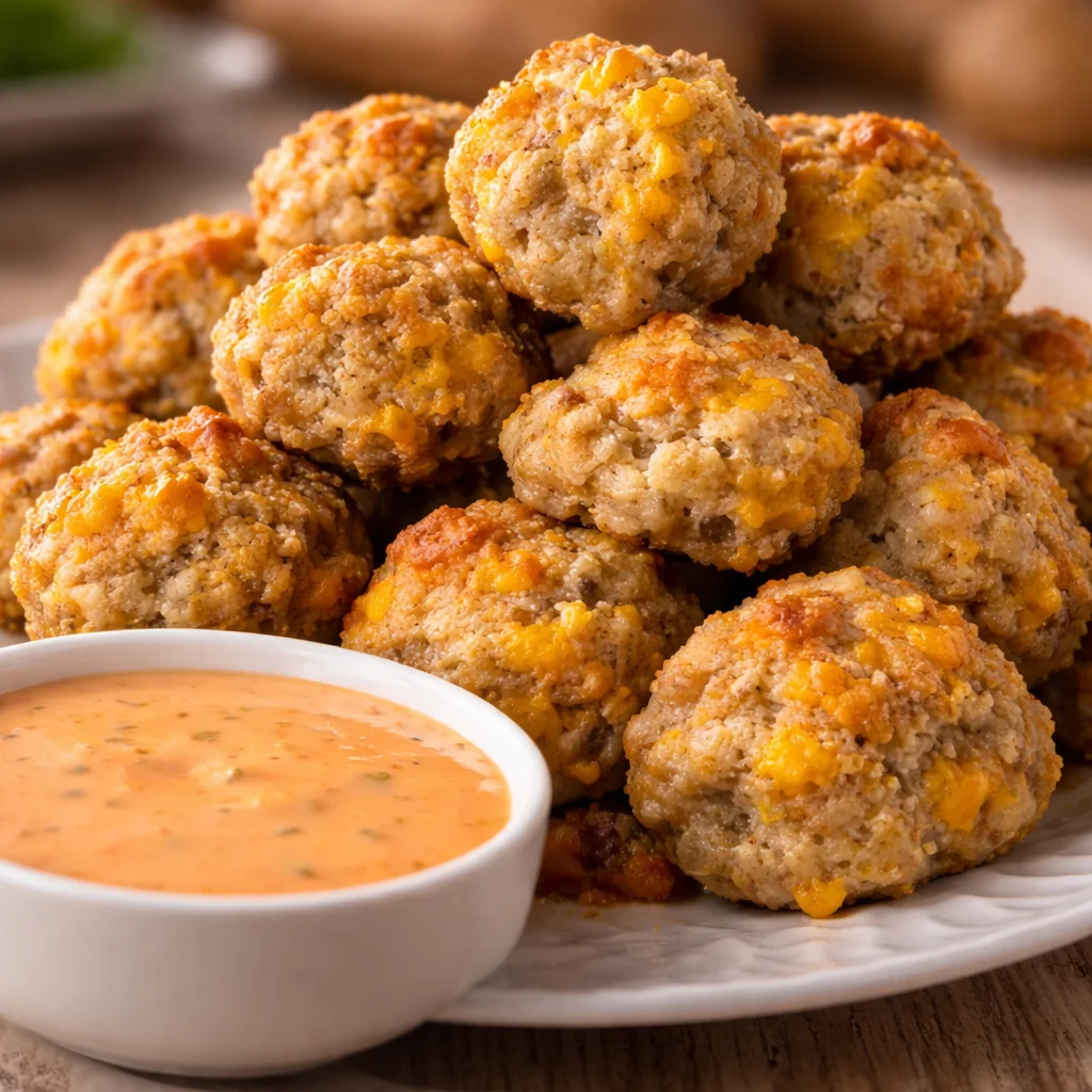 Delicious Cheddar Bay Sausage Balls made with 4 simple ingredients for a perfect appetizer.